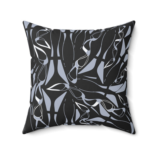 square accent pillow with black light blue and white print