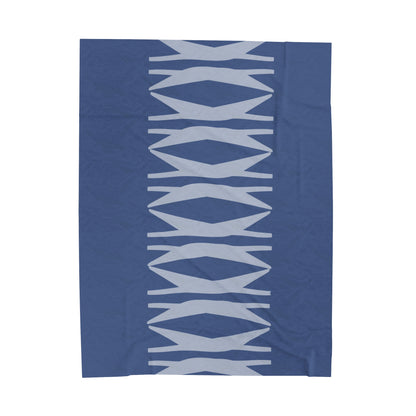 velveteen throw blanket with light blue and dark blue print