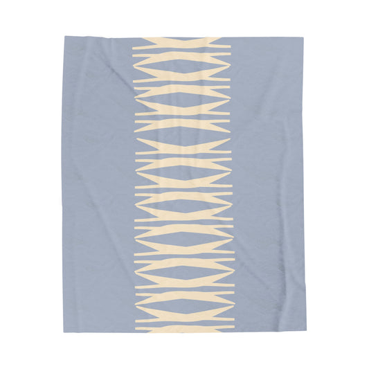 velveteen throw blanket with ivory and light blue print