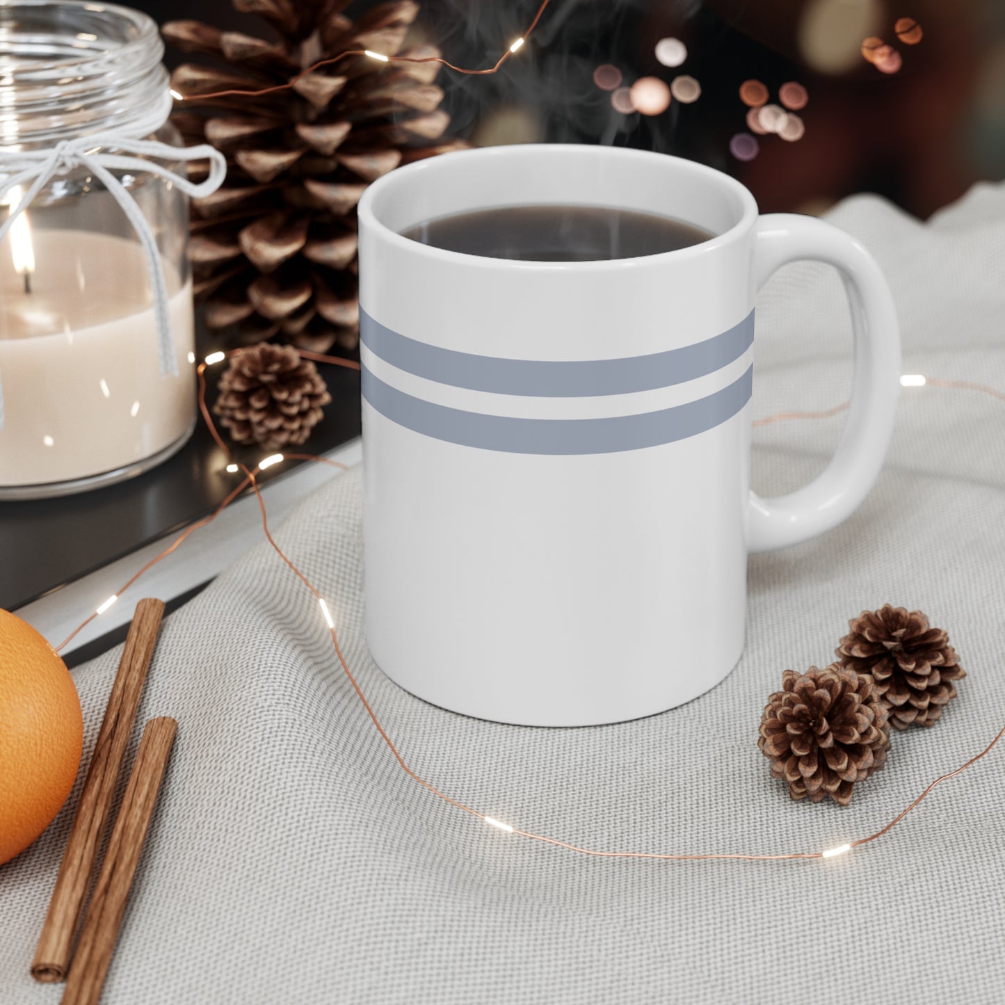 11 oz light blue striped mug