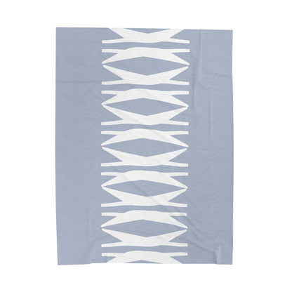 velveteen throw blanket with light blue and white print