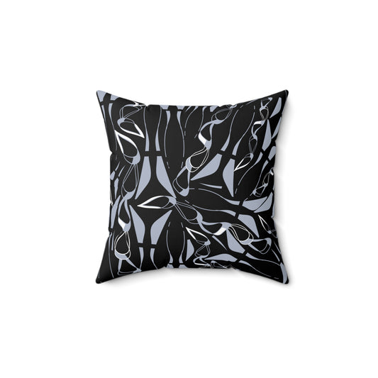 square accent pillow with black light blue and white print