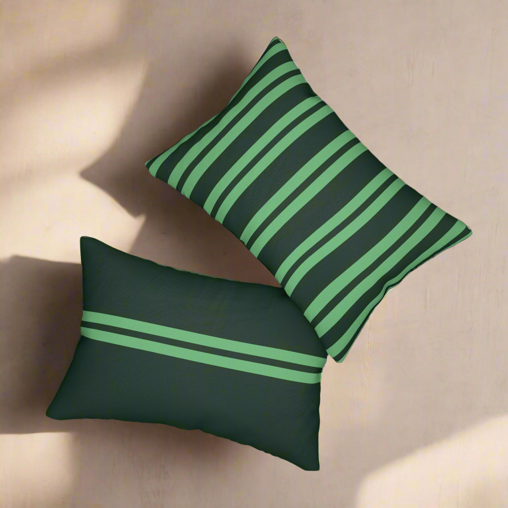 20"x14" rectangular lumbar pillow dark green light green stripes