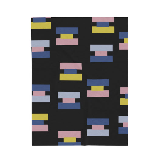 velveteen throw blanket with blue pink and yellow print