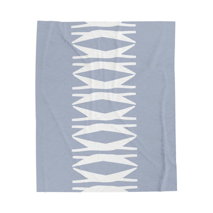 velveteen throw blanket with light blue and white print