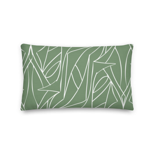 linear patterned pillow sage and white